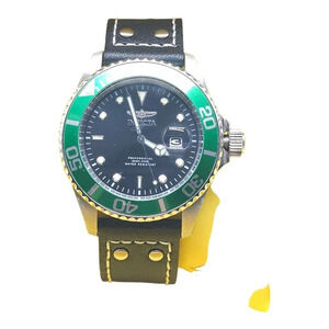 Invicta Pro Diver Black Dial Green Bezel Black Leather Men's Watch 22072 in Box
